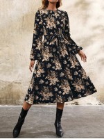  Women s Elegant Floral Print Maxi Dress Fall Winter Fall Women Dresses