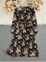  Women s Elegant Floral Print Maxi Dress Fall Winter Fall Women Dresses