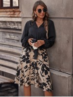  Floral Print Lantern Sleeve Belted Dress