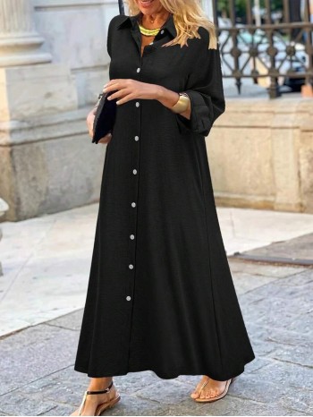 Women s Fashion Casual Solid Color Long Shirt Dress