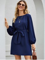  Belted Bishop Sleeve Mini Dress